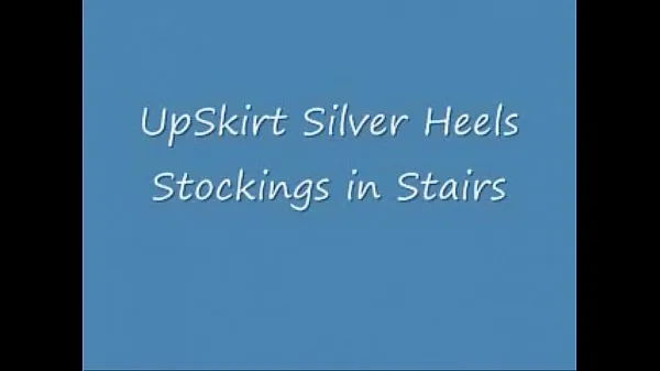 Fresh UpSkirt Silver Heels Stockings in Stairs (2 energy Videos