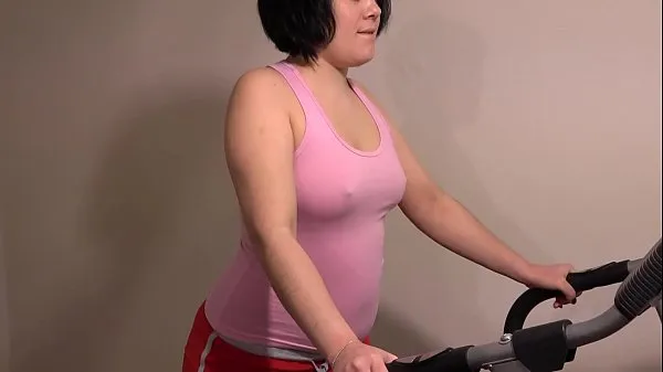 Anal masturbation on the treadmill, a girl with a juicy asshole is engaged in fitness