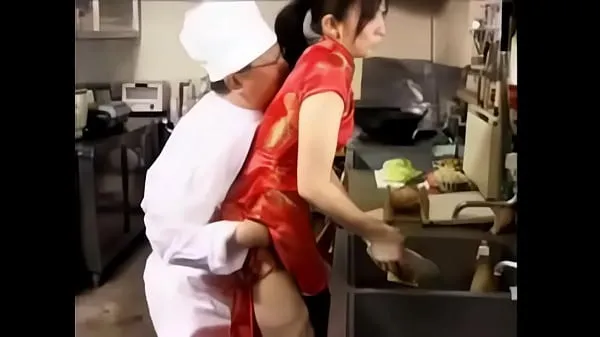 Horny japanese cook fucks a mature lady