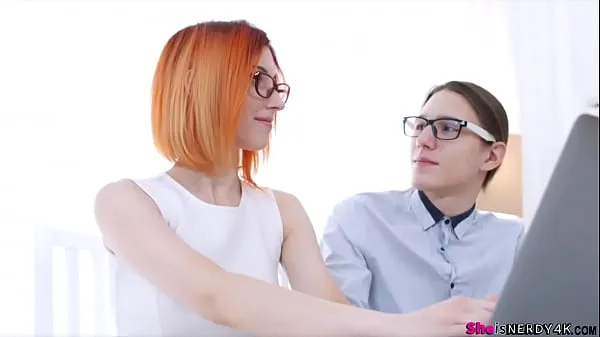 Fresh Elin Holm is a cute nerdy redhead with a thing for smart longhaired guys - FULL SCENE on energy Videos