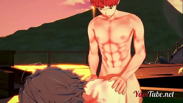 Fresh Fate Yaoi - Shirou & Sieg Having Sex in a Onsen. Blowjob and Bareback Anal with creampie and cums in his mouth 2/2 energy Videos