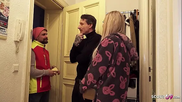 Fresh German Teen Couple talk postman to Fuck his Girlfriend while he watch energy Videos
