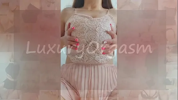 Pretty girl in pink dress and brown hair plays with her big tits - LuxuryOrgasm Video tenaga segar