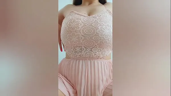 Friss Young cutie in pink dress playing with her big tits in front of the camera - DepravedMinxenergiás videók